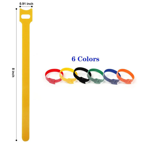 102 Piece Reusable Hook And Loop Cable Ties Set, 8 Inch Multicolor Nylon Fabric Fastening Straps in assorted colors