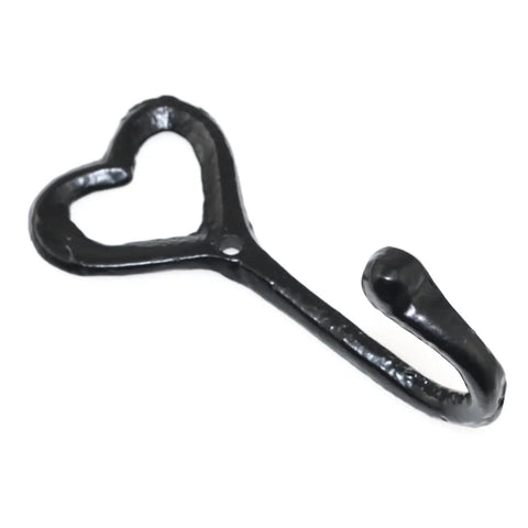 Four Pack Cast Iron Heart Wall Hooks Black Heavy Duty Hook For Keys Belts Towels Super Sturdy Rust Proof Finish detail shot
