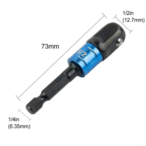 Grab These 3-Piece Drill Socket Adapter Sets With One-Quarter, Three-Eighth And Half Inch Hex Shank Extensions Perfect For Your Impact Wrench Driver Kit. 1/4in chrome vanadium steel drill socket adapter with 1/2in drive and ball lock
