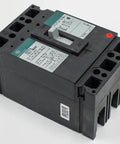 Premium Industrial Circuit Breaker 3 Pole 240 Volt 50 Amp Thermal Magnetic Molded Case With 10 Kiloampere Rating viewed from the side.