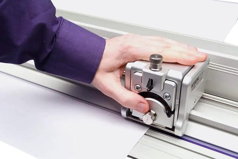 Evolution3 FreeHand Material Cutter With 104 Inch Cutting Length Ultra Precision Accuracy Self Adjusting Track Roller System in use