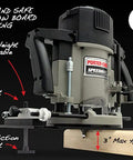 Seven Functions In One Jig Router Base Kit for Circle Jig with anti tilt support in use for narrow board routing, 3' max height.