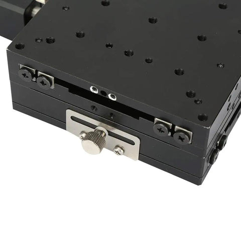 Workhorse Aluminum XY Axis Linear Stages With Micrometer Manual Slide Table 100mm By 100mm By 40mm Black Anodized Roller Track close-up