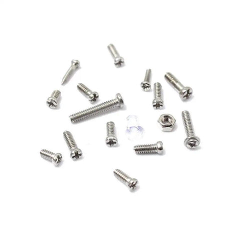 Super Slick Micro Screw Kit For Eyeglasses And Watches With Tiny Precision Drivers And Portable Keychain Clip To Quick Fix Your Daily Carry Gear On The Fly containing small silver screws for repairs.
