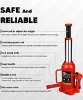 VONLX 12-ton hydraulic bottle jack with red base and silver piston; lifting range 7.5–15 in (front view)