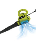 Corded Leaf Blower 7 Amp, 210 MPH Air, 390 CFM, Lightweight 4 Lb Handheld With Two Speed Modes For Fast Lawn Care, shown in use