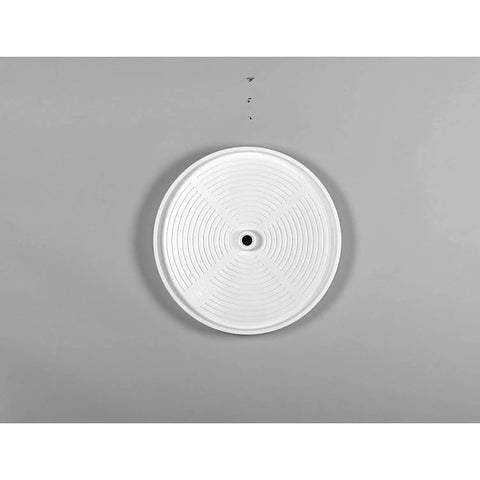 Top view of 18 Inch Dual Tier Full Circle Lazy Susan Cabinet Turntable, white plastic design for storing cookware and spices.