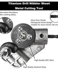 Titanium Drill Nibbler Sheet Metal Cutting Tool with double-wheel serrations and alloy drive shafts for electric drills.