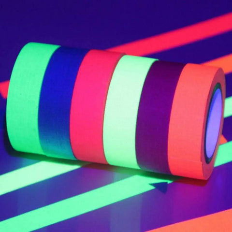 Neon UV Glow In The Dark Tape Set Six Color Party Ready Gaffer Cloth Adhesive Tape 0.6 Inch By 16.5 Feet For UV Party And Blacklight Projects