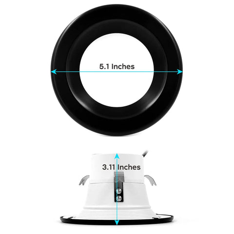 Go-To 4 Inch LED Recessed Can Lights Dimmable Downlights With CCT Switch 2700K To 5000K, 750 Lumens, Black Trim dimensions