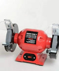 Heavy Duty Six Inch Electric Bench Grinder For Precision Metal Sharpening And Stock Removal With 3450 RPM Capacitor Motor and safety shields.