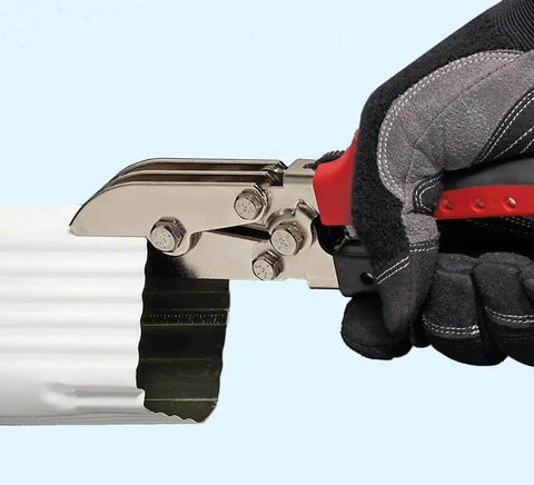 Five Blade Downspout Crimper Tool For Aluminum And Steel Delivers A One And A Quarter Inch Double Crimp on metal downspout