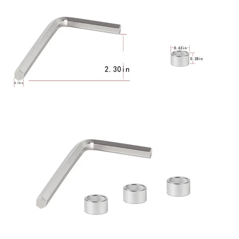 Allen wrench and spacers for Belt Grinder 2x72 Wheel Set For Knife Grinder visible with dimensions labeled.