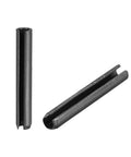 Two Slotted Spring Pin 5mm By 35mm Plain Finish 65Mn Roll Assortment Kit, 30 Pieces, High Strength Machine Fasteners in black steel.