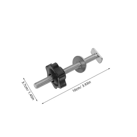 4 Piece T Slot Bolts And Star Handle Knobs With Flat Washers For Woodworking Jig Hardware Adjustable T Track Clamping System showing black knob.