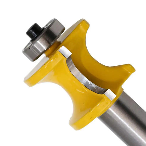 Close-up of yellow carbide tipped bit from Five Pack One Half Inch Shank Bullnose Router Bit Set With Carbide Tipped Half Round Edge