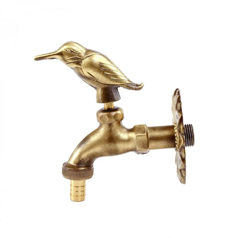 Outdoor Brass Garden Faucet With Bird Shaped Bibcock, 4.5 Inch Spigot, Decorative Antique Finish