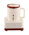 Electric Coffee Warmer And Dual Cooling Mug Goes Hard Keeping Your Drinks Hot Or Cold Exactly When You Want Them Solid Desk Staple For Daily Grind Office Breaks Sweet Gift Milky White Red on white base.