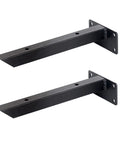 Rock Solid Wall Mounted Shelf Brackets Pack Of Two Heavy Duty Metal Supports Black Steel Finish 12 Inch Arms angled view on white background