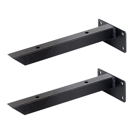 Rock Solid Wall Mounted Shelf Brackets Pack Of Two Heavy Duty Metal Supports Black Steel Finish 12 Inch Arms angled view on white background