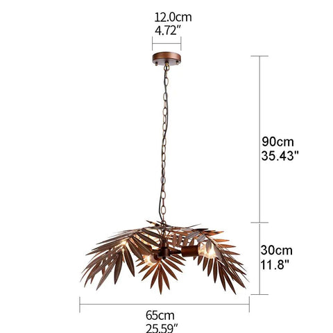 Vintage Adjustable Tropical Coconut Leaves Chandelier Rustic Tree Lamps For Living Room Dining Room Kitchen Bedroom Entryway Hallway Hanging Lighting Fixture with bronze coconut leaf design.