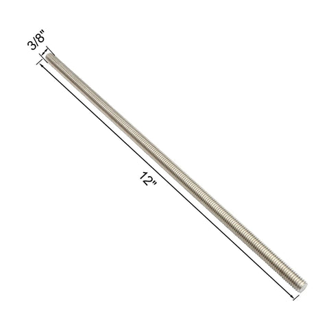 304 Stainless Steel Fully Threaded Rod Three Eighths Inch Diameter 12 Inch Length UNC 16 Threads Per Inch Set Of 4