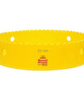 Bi Metal Deep Cut Hole Saw For Metal And Wood 210mm Diameter, close-up of yellow saw with HSS teeth suitable for thick materials.