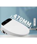 Smooth Operator Smart Toilet Seat Cover Featuring Auto Heated Bidet Function Remote Controlled Warm Air Drying compact size 470mm, waterproof design.