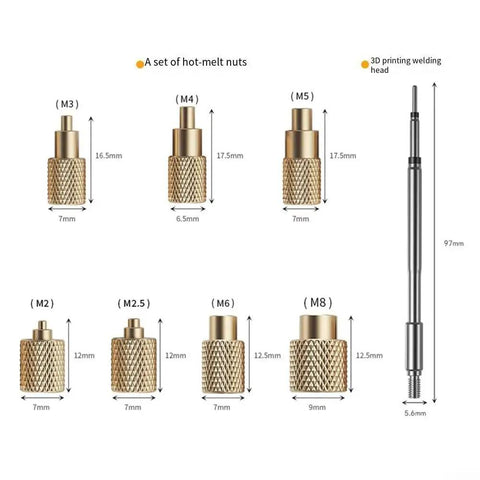 Nut Insertion Kit For 3D Printing Projects M2 To M8 Changeable Tips Metal Construction For Precise Thread Pressing And Iron Tip Nut