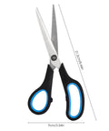 Three Pack Colorful 8 Inch Stainless Steel All Purpose Scissors With Go-To Ultra Sharp Blades And Comfort Grip Handles In Green Purple Orange For School Office Home Sewing Craft Projects, black blue handle