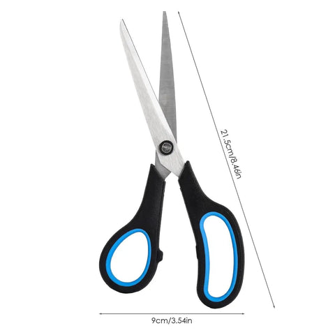 Three Pack Colorful 8 Inch Stainless Steel All Purpose Scissors With Go-To Ultra Sharp Blades And Comfort Grip Handles In Green Purple Orange For School Office Home Sewing Craft Projects, black blue handle