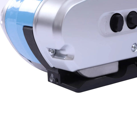 Built Like A Tank Cordless Electric Strapping Gun With Auto Friction Weld Tensioner And Cutter close-up view of base and control buttons.