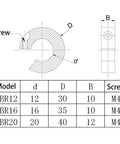 Technical diagram of 8 Pack Aluminum Linear Rail Stop Collars For SBR20 20mm Shafts 40mm Outer Diameter 12mm Thick Anodized Aluminum Alloy