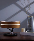 Bonsai Modern LED Bedside Smart Table Lamp With Built In Bluetooth Speaker And Qi Wireless Charger For Home And Office on wooden table