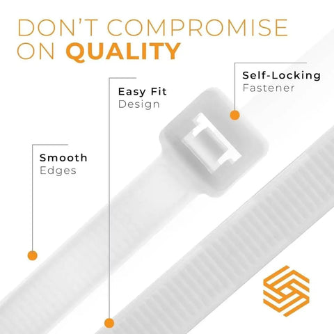 14 Inch UV Resistant Nylon Zip Ties 1000 Bulk Pack, 50Lb Strength, Self Locking, Easy Fit Design, Smooth Edges