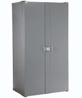 Deep Door Bin Cabinet With 68 Red Plastic Bins Padlockable Steel Cabinet For Tool And Parts Storage closed view