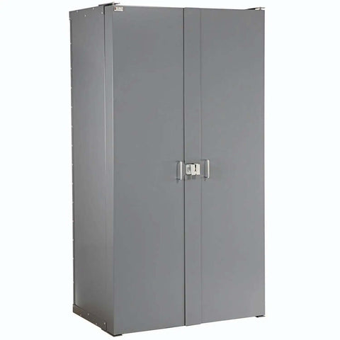 Deep Door Bin Cabinet With 68 Red Plastic Bins Padlockable Steel Cabinet For Tool And Parts Storage closed view