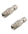 Two stainless steel 1/4-inch NPT male quick-connect plugs for pressure washers