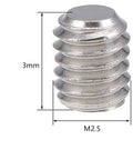 M2.5 X 3mm Stainless Steel Hex Grub Screws With Internal Hex Drive Cup Head Allen Style Socket Point Set Screws dimensions shown