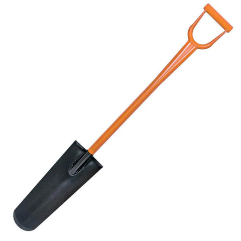 All Steel Drain Spade With D-Grip Handle, Heavy Duty 12-Gauge, Large Turned Steps, Bright Orange, Ideal For Outdoor Tasks