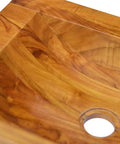 Zexlorith Teak Wood Basin, Vessel Sink for Bathroom, 19.7x13.8x3.9 inch, detailed view of smooth wood texture and curve
