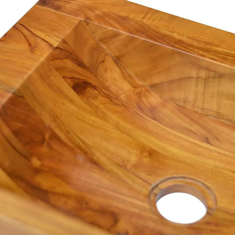 Zexlorith Teak Wood Basin, Vessel Sink for Bathroom, 19.7x13.8x3.9 inch, detailed view of smooth wood texture and curve