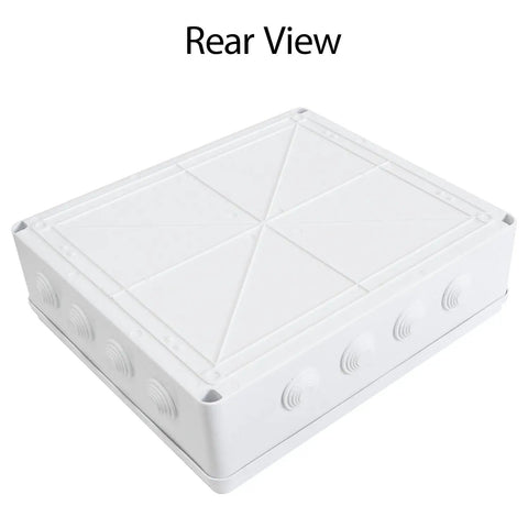 Rear view of Rugged ABS Plastic IP65 Dustproof Waterproof Junction Box Electrical Enclosure White 15.7 Inch 13.8 Inch 4.7 Inch Surface Mount