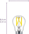 LED A15 60W Equivalent 2 Pack Soft White 2700K 750 Lumens Dimmable Flicker Free Light Bulb with size dimensions