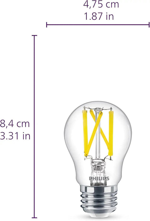 LED A15 60W Equivalent 2 Pack Soft White 2700K 750 Lumens Dimmable Flicker Free Light Bulb with size dimensions