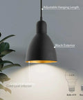 Priddy 1-Light Mini Pendant with steel shade, black exterior, gold leaf interior, adjustable hanging, LED compatible, kitchen, dining.