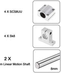 8Mm By 900Mm Linear Motion Rod Guide Set with 4 SCS8UU Bearings and 4 SK8 Aluminum Rail Supports for CNC and DIY Craft Tools