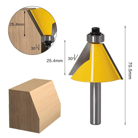 Three Piece Chamfer Router Bit Set With 1/4 Inch Shank Bevel Bits In 15 22.5 And 30 Degree Angles For Edge Bevels And Precise Miter Joints, Ideal For Planters Boxes And Multisided Projects, Hard Alloy Construction