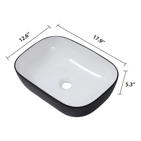 Round Vessel Sink 16x16 Inches For Bathroom Above-Counter Ceramic Basin, Dope Modern Black Or White Vessel Sink, top view