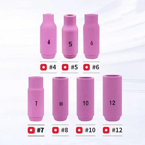 Heavy Duty 10 Pack TIG Torch Kit Nozzles Including Ceramic Cups For Aluminum Jobs High Heat Resistance Up To 3k Degrees F Welding Gear, set of pink ceramic nozzles.